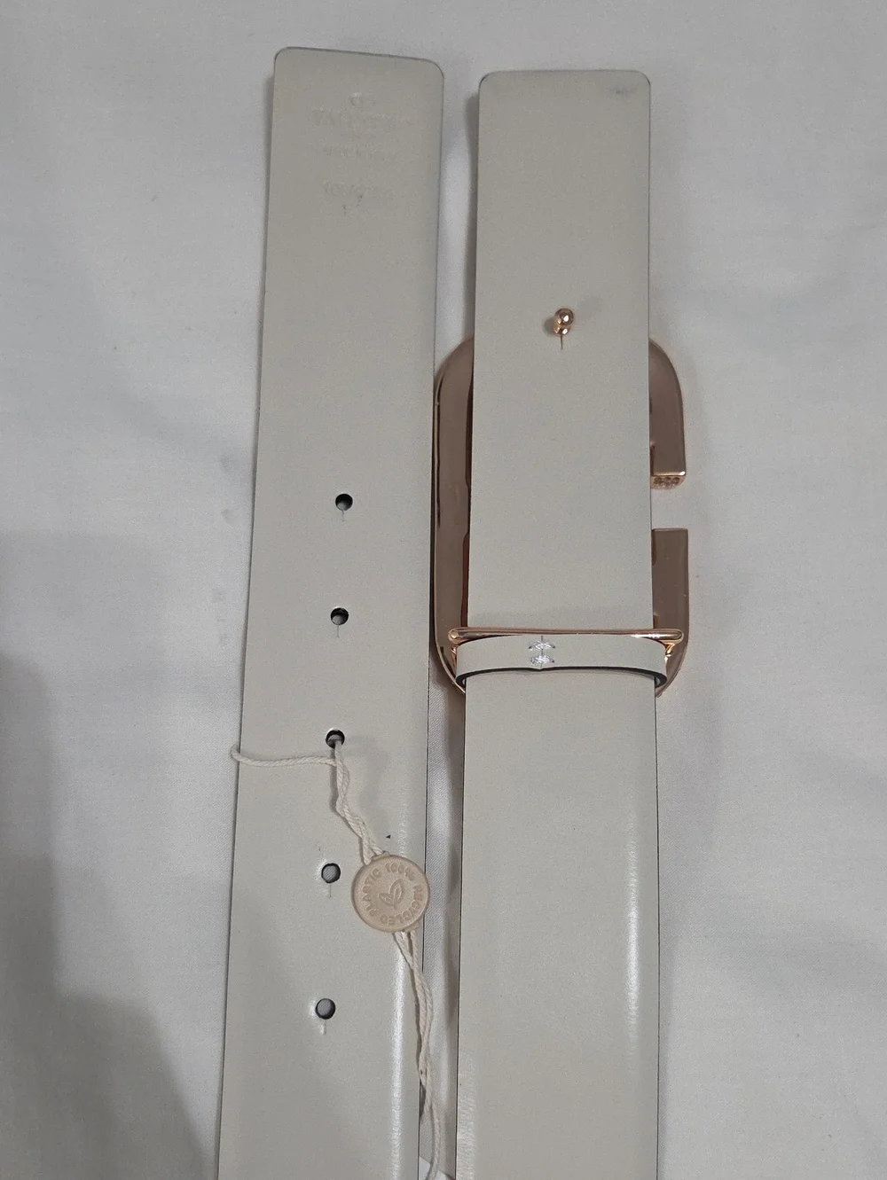 Valentino Garavani Cream White Belt with Rose Gold Sparkle Buckle